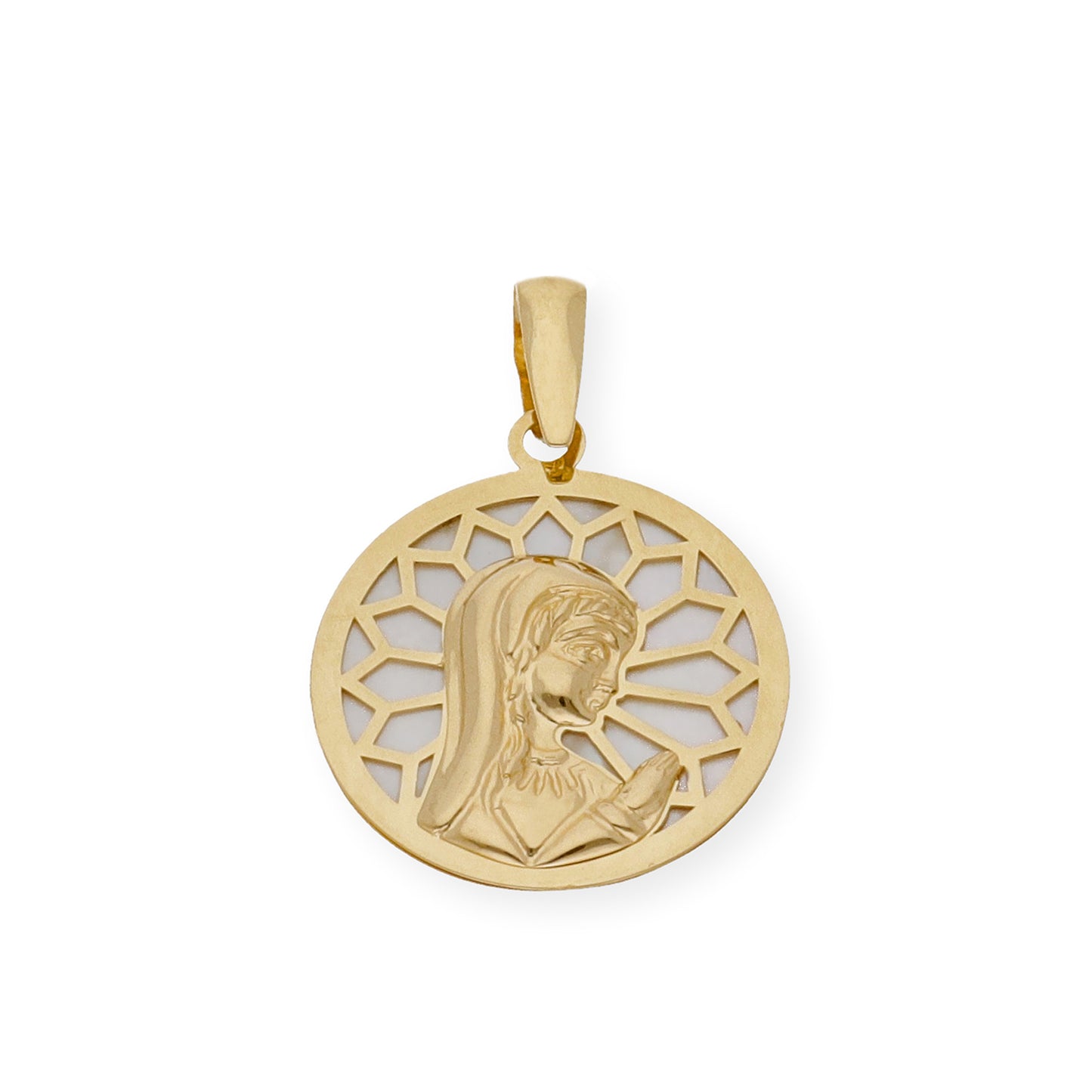 Medalla Virgen Niña Nácar Primera Comunión de oro 18k