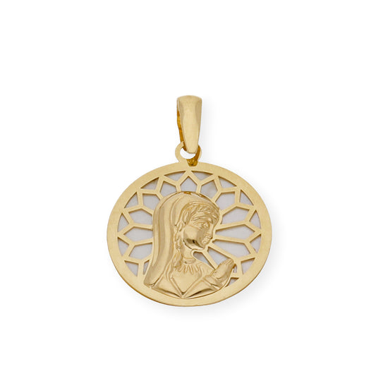 Medalla Virgen Niña Nácar Primera Comunión de oro 18k