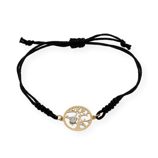 Pulsera Macramé Árbol de la Vida en Oro de Ley 18k y Diamante