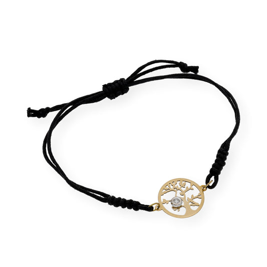 Pulsera Macramé Árbol de la Vida en Oro de Ley 18k y Diamante