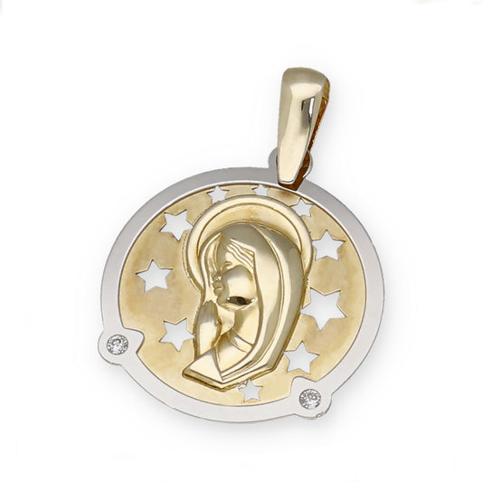 Medalla Virgen Niña en Oro 18k Bicolor y Circonitas Modelo Roma