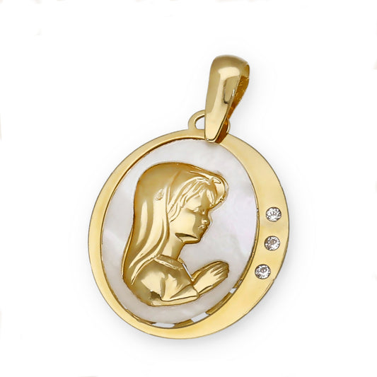 Medalla Virgen Niña en Oro 18k y Nácar Modelo Divine