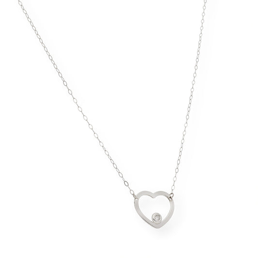 Collar con Colgante de Corazón en Oro Blanco y Diamante