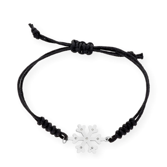 Pulsera Macramé de Oro Blanco de Ley con Diamantes y Diseño de Copo de Nieve