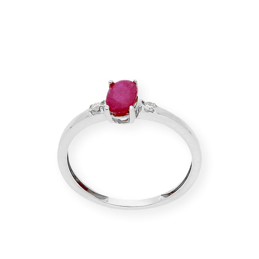 Anillo Victoria en Oro Blanco 18k con Diamantes y Rubí