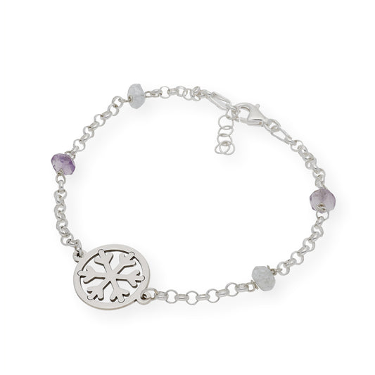 Pulsera de Plata con Amatistas y Diseño Copo de Nieve