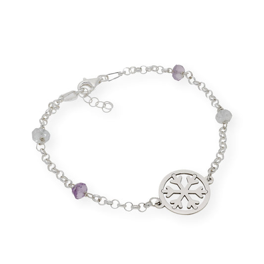 Pulsera de Plata con Amatistas y Diseño Copo de Nieve