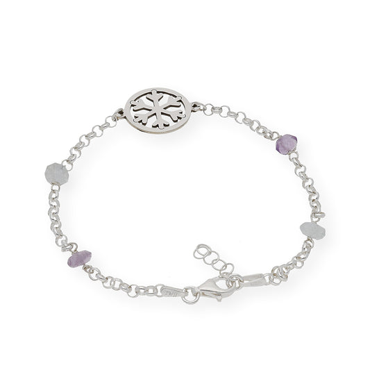 Pulsera de Plata con Amatistas y Diseño Copo de Nieve