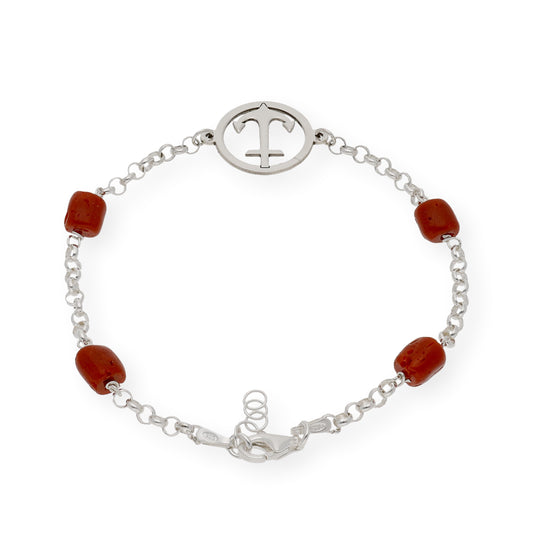 Pulsera de Plata con Corales y Diseño Ancla