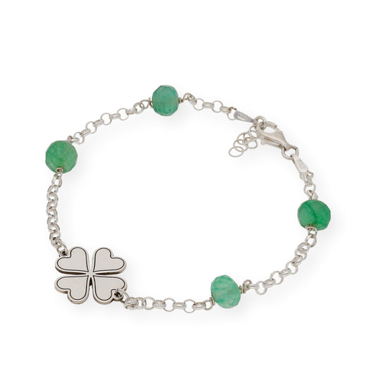 Pulsera de Plata con Esmeraldas y Diseño Trébol
