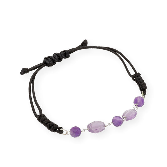 Pulsera Macramé en Plata de Ley con cinco Amatistas
