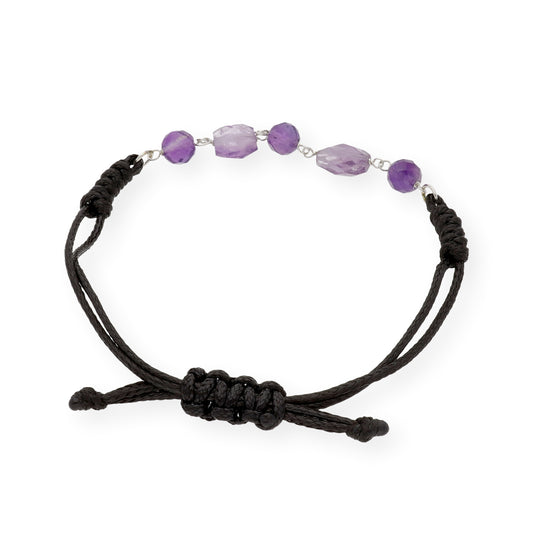 Pulsera Macramé en Plata de Ley con cinco Amatistas