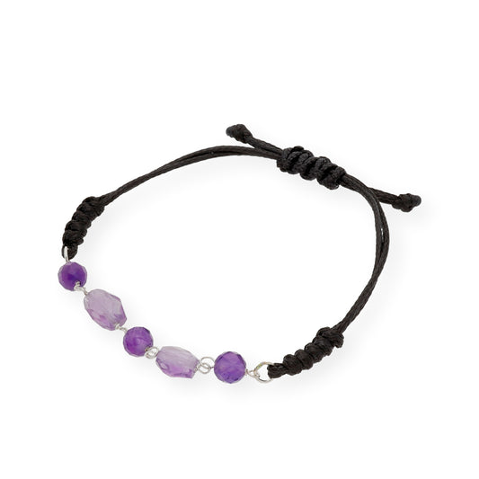 Pulsera Macramé en Plata de Ley con cinco Amatistas
