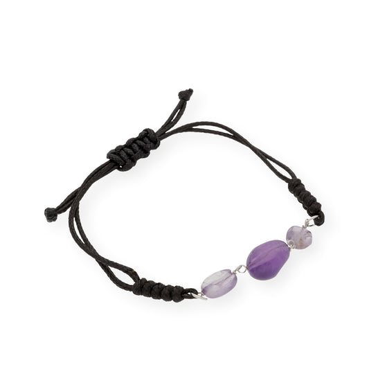 Pulsera Macramé en Plata de Ley con tres Amatistas
