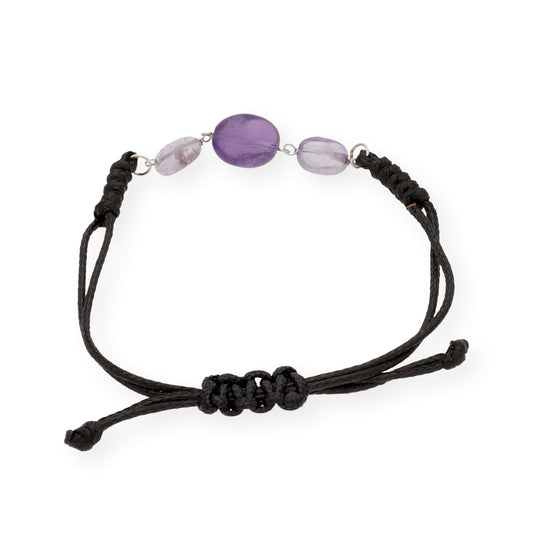 Pulsera Macramé en Plata de Ley con tres Amatistas