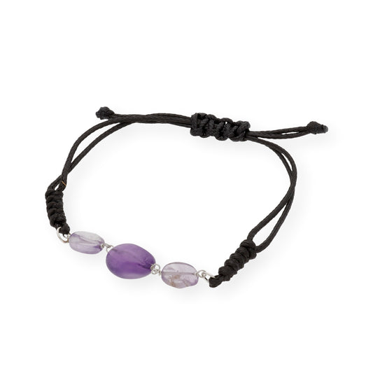 Pulsera Macramé en Plata de Ley con tres Amatistas