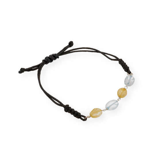 Pulsera Macramé en Plata de Ley con Topacios Azules y Cuarzos