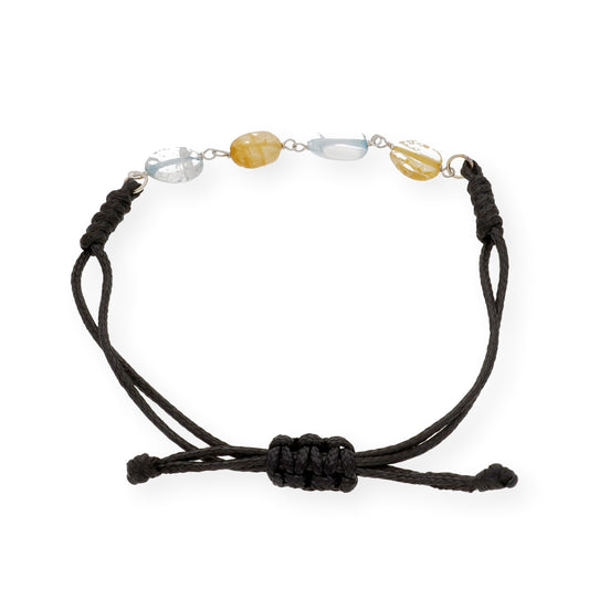 Pulsera Macramé en Plata de Ley con Topacios Azules y Cuarzos