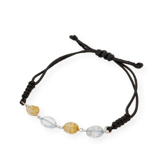 Pulsera Macramé en Plata de Ley con Topacios Azules y Cuarzos