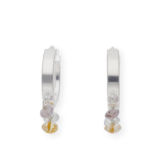 Pendientes de Aro Grueso en Plata de Ley con Piedras Color