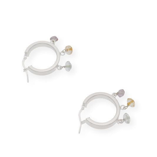 Pendientes de Aro Grueso en Plata de Ley con Piedras Color