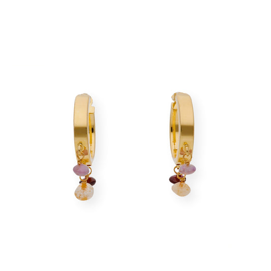 Pendientes de Aro Grueso en Plata de Ley con Baño de oro y Piedras Color