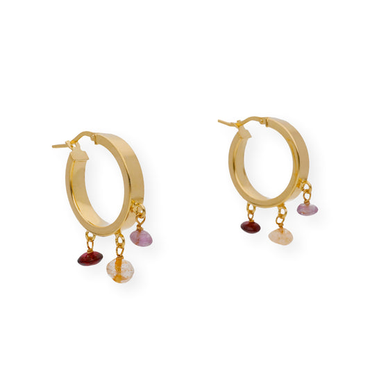 Pendientes de Aro Grueso en Plata de Ley con Baño de oro y Piedras Color