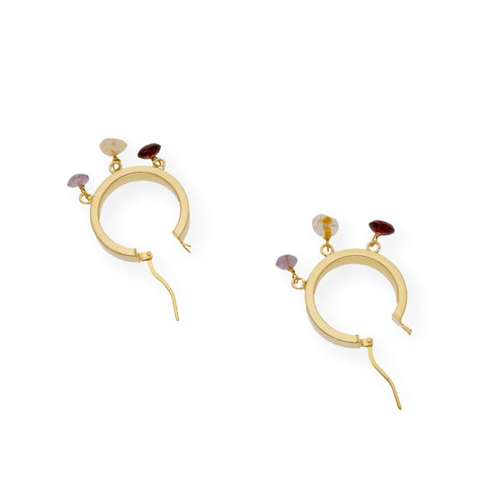 Pendientes de Aro Grueso en Plata de Ley con Baño de oro y Piedras Color