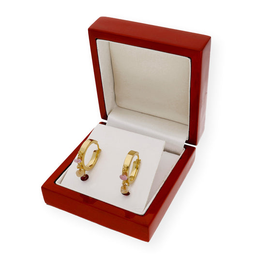 Pendientes de Aro Grueso en Plata de Ley con Baño de oro y Piedras Color