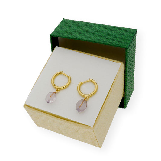 Pendientes de Aro en Plata de Ley con Baño de oro y Amatistas Malva