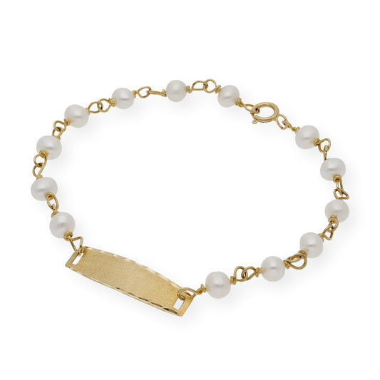 Esclava Bebé Oro y Perlas Naturales Personalizable