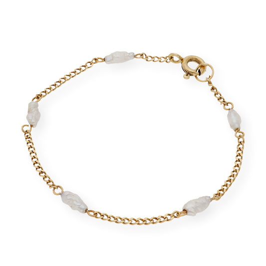 Pulsera de Bebé con Perlas y Oro de Ley