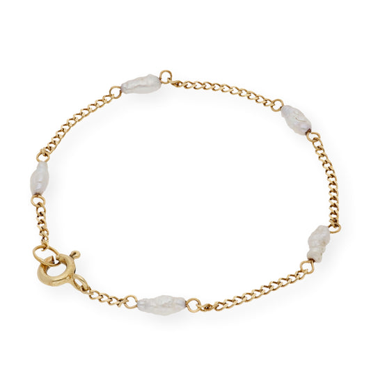 Pulsera de Bebé con Perlas y Oro de Ley