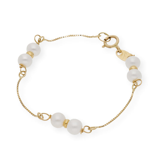 Pulsera de Bebé con Perlas Cultivadas en Agua Dulce y Oro de Ley