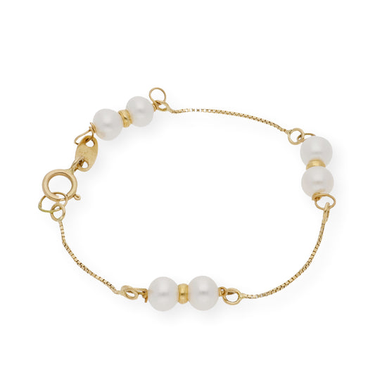 Pulsera de Bebé con Perlas Cultivadas en Agua Dulce y Oro de Ley