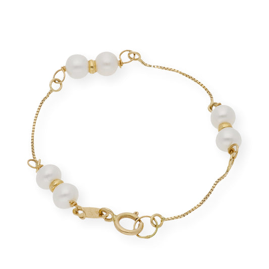 Pulsera de Bebé con Perlas Cultivadas en Agua Dulce y Oro de Ley
