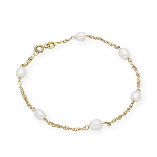 Pulsera de Primera Comunión En Oro y Perlas Naturales