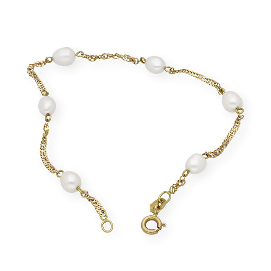 Pulsera de Primera Comunión En Oro y Perlas Naturales