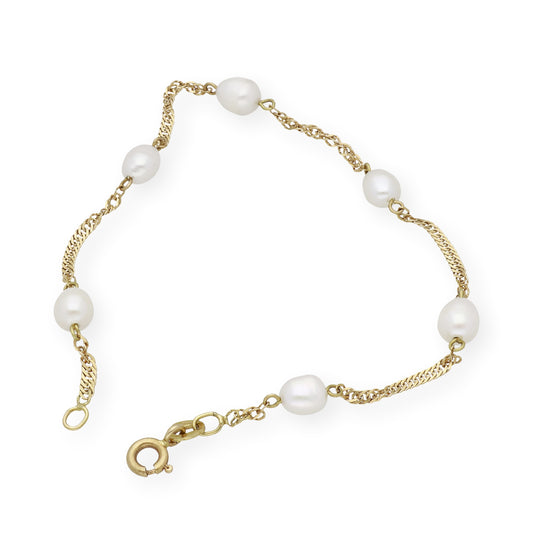 Pulsera de Primera Comunión En Oro y Perlas Naturales