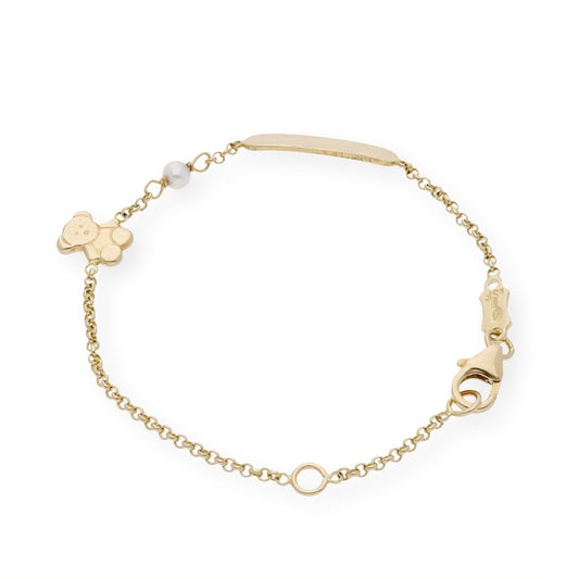 Esclava de Bebé en Oro y Perla Natural con Diseño de Oso