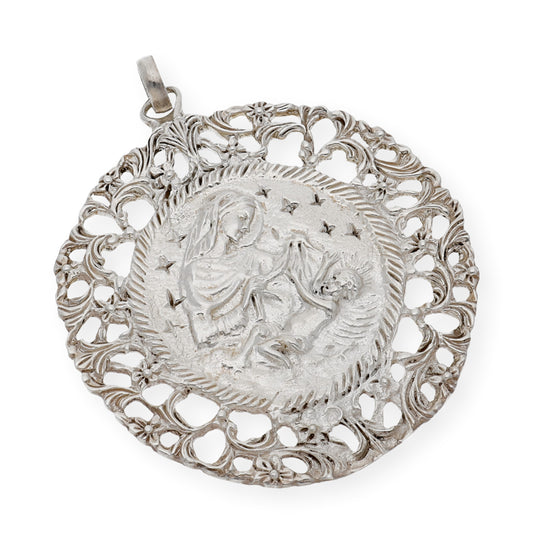 Medalla de cuna de plata de ley Virgen niño