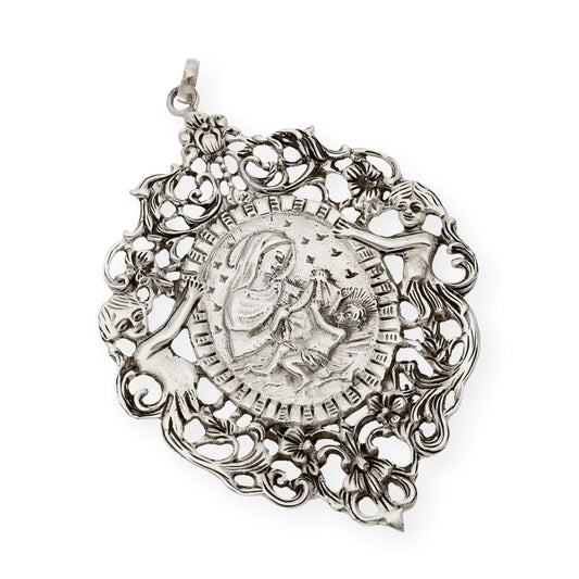 Medalla de cuna de plata de ley virgen con el niño