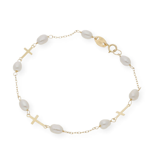 Pulsera de Perlas barrocas y Oro 18k con Diseño de Cruz