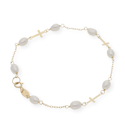 Pulsera de Perlas barrocas y Oro 18k con Diseño de Cruz