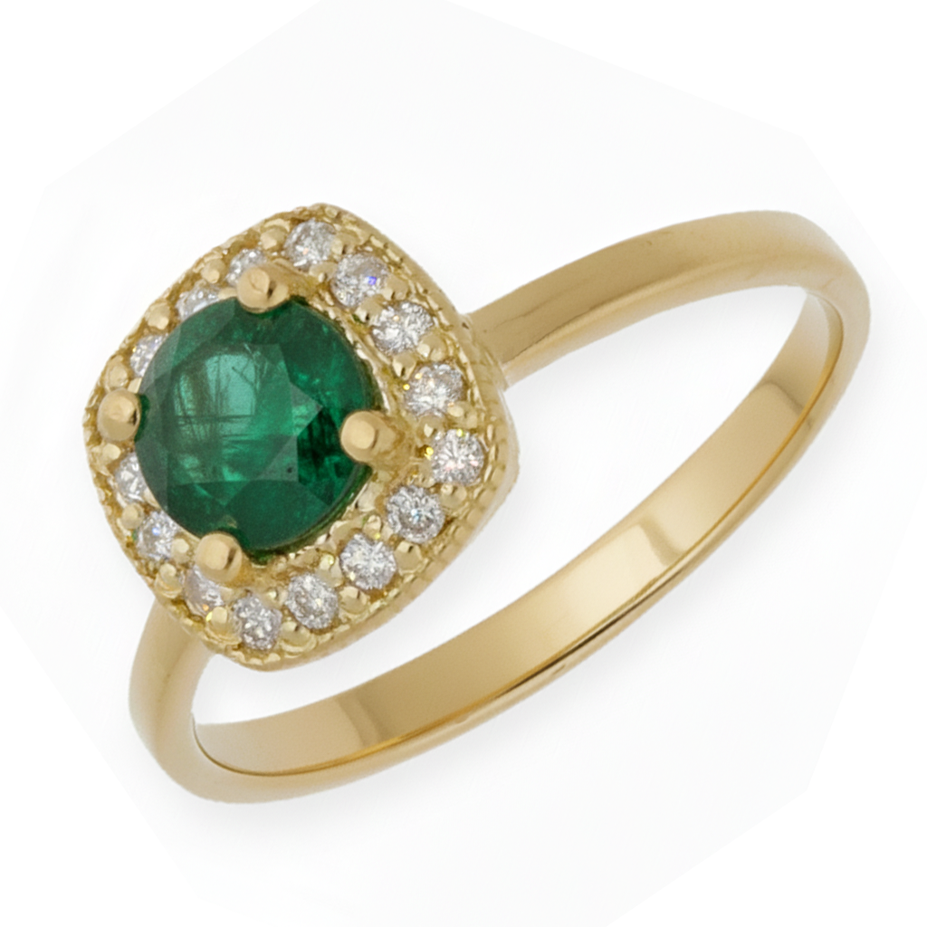 Anillo Isabella Oro 18K con Esmeralda y Orla de Diamantes