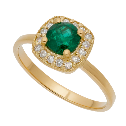 Anillo Isabella Oro 18K con Esmeralda y Orla de Diamantes