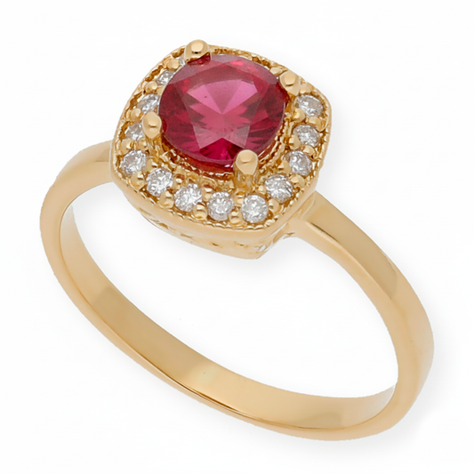 Anillo Isabella Oro 18K con Rubí y Orla de Diamantes
