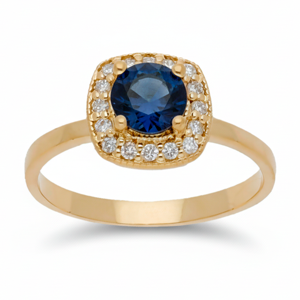 Anillo Isabella Oro 18K con Zafiro y Orla de Diamantes