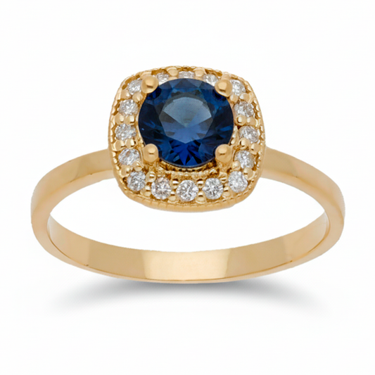 Anillo Isabella Oro 18K con Zafiro y Orla de Diamantes