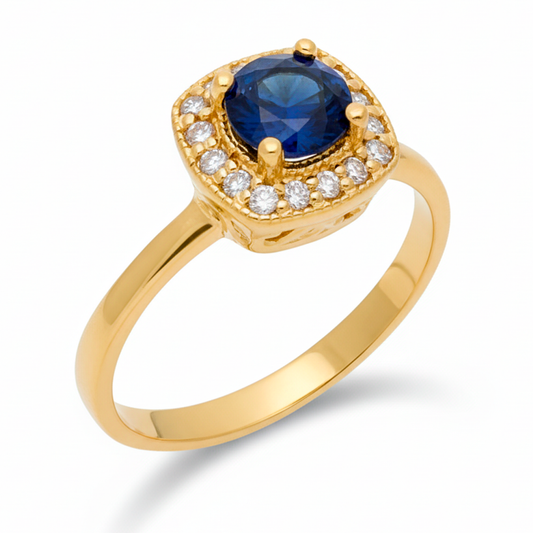 Anillo Isabella Oro 18K con Zafiro y Orla de Diamantes